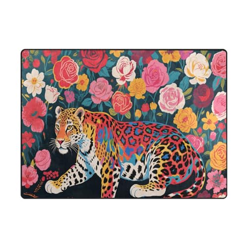 Teppich für Schlafsaal, 10,2 x 12,7 cm, bequemer Teppich für Schlafsaal für Schlafzimmer, Esszimmer, Bauernhaus, Kinderzimmer, Zuhause, Büro, 120 x 150 cm, naturfarben, mit buntem Leopard und Blumen Teppich für Schlafsaal, 10,2 x 12,7 cm, bequemer Teppich für Schlafsaal für Schlafzimmer, Esszimmer, Bauernhaus, Kinderzimmer, Zuhause, Büro, 120 x 150 cm, naturfarben, mit buntem Leopard und Blumen von aidingzhi