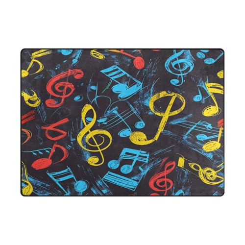 Teppich für Schlafsaal, maschinenwaschbar, für Kinder, Schlafzimmer, Heimdekoration, 120 x 150 cm, naturfarben, Graffiti-Musiknote von aidingzhi