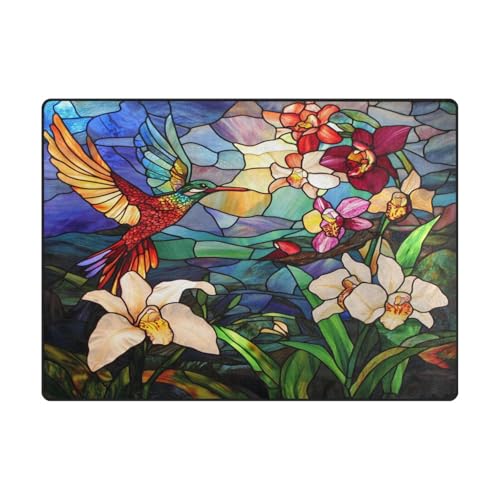 Teppich für Schlafsaal, maschinenwaschbar, für Wohnheim für stark frequentierte Bereiche im Wohnzimmer, Schlafzimmer, 120 x 150 cm, Naturfarben, Buntglas, schöne Vögel, bunte Orchideen, Blumen Teppich für Schlafsaal, maschinenwaschbar, für Wohnheim für stark frequentierte Bereiche im Wohnzimmer, Schlafzimmer, 120 x 150 cm, Naturfarben, Buntglas, schöne Vögel, bunte Orchideen, Blumen von aidingzhi