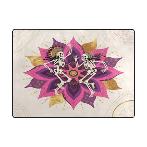 Teppich für Schlafsaal, minimalistisch, für Wohnzimmer, Schlafzimmer, Esszimmer, Bauernhaus, Kinderzimmer, Zuhause, Büro, 120 x 150 cm, naturfarben, Boho-Mandala-Blume und menschliches Skelett Teppich für Schlafsaal, minimalistisch, für Wohnzimmer, Schlafzimmer, Esszimmer, Bauernhaus, Kinderzimmer, Zuhause, Büro, 120 x 150 cm, naturfarben, Boho-Mandala-Blume und menschliches Skelett von aidingzhi