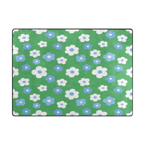 Teppich für Wohnheim, 10,2 x 12,7 cm, ästhetische Teppiche und Teppiche für Kinderzimmer, Heimdekoration, 120 x 150 cm, naturfarben, grüner Hintergrund, blau-weiße Blumen Teppich für Wohnheim, 10,2 x 12,7 cm, ästhetische Teppiche und Teppiche für Kinderzimmer, Heimdekoration, 120 x 150 cm, naturfarben, grüner Hintergrund, blau-weiße Blumen von aidingzhi