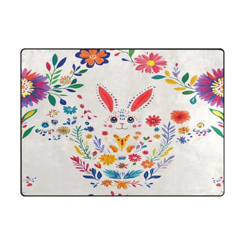 Teppich für Wohnheim, maschinenwaschbar, für Wohnzimmer mit hohem Verkehrsaufkommen im Wohnzimmer, Schlafzimmer, 120 x 150 cm, naturfarben, Motiv: Hase, Blume, Ostern Teppich für Wohnheim, maschinenwaschbar, für Wohnzimmer mit hohem Verkehrsaufkommen im Wohnzimmer, Schlafzimmer, 120 x 150 cm, naturfarben, Motiv: Hase, Blume, Ostern von aidingzhi
