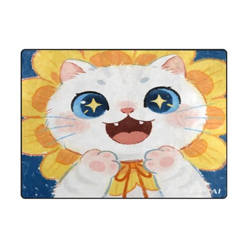 Teppich für den Innenbereich, minimalistischer Teppich für Jungen, für Kinderzimmer, Heimdekoration, 120 x 150 cm, niedliches Cartoon, weiße Katze von aidingzhi