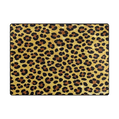 Überwurfteppich, minimalistischer Teppich für Kinder für stark frequentierte Bereiche im Wohnzimmer, Schlafzimmer, 120 x 150 cm, glitzernder Leopardenmuster, goldfarben von aidingzhi
