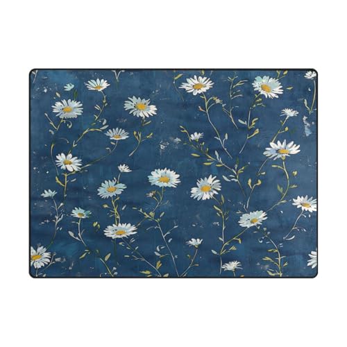 Waschbare Teppiche, ästhetischer Wohnzimmer-Teppich für Kinderzimmer, Heimdekoration, 120 x 150 cm, Denimblau, kleine Blumen Waschbare Teppiche, ästhetischer Wohnzimmer-Teppich für Kinderzimmer, Heimdekoration, 120 x 150 cm, Denimblau, kleine Blumen von aidingzhi