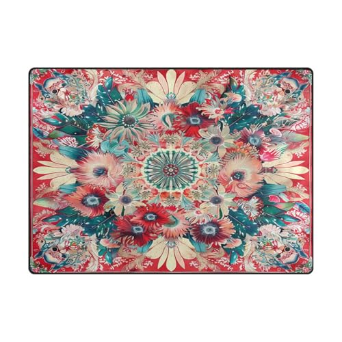 Waschbarer Teppich, 4 x 5 cm, moderner Teppich, Wohnzimmer für stark frequentierte Bereiche im Wohnzimmer, Schlafzimmer, 120 x 150 cm, naturfarben, Boho, lebendige rote Blumen Waschbarer Teppich, 4 x 5 cm, moderner Teppich, Wohnzimmer für stark frequentierte Bereiche im Wohnzimmer, Schlafzimmer, 120 x 150 cm, naturfarben, Boho, lebendige rote Blumen von aidingzhi