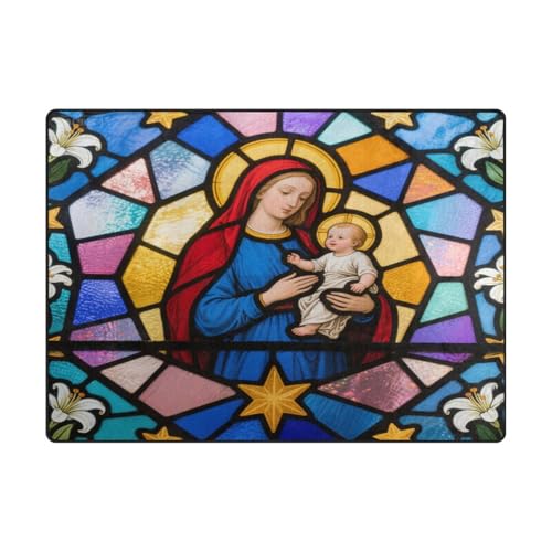 Waschbarer Teppich, ästhetischer Teppich, für Schlafzimmer, Esszimmer, Bauernhaus, Kinderzimmer, Heimbüro, 120 x 150 cm, naturfarben, Maria Santa Edelstahl Glas von aidingzhi