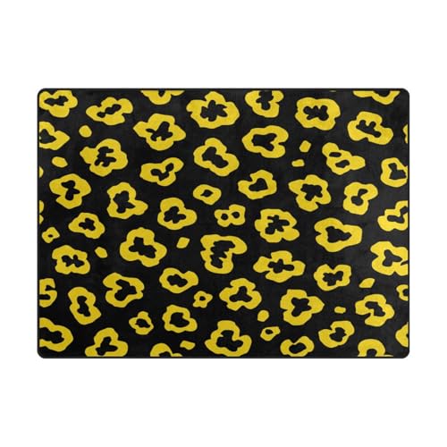 Waschbarer Teppich, minimalistischer Teppich für Wohnbereiche mit hohem Verkehrsaufkommen im Wohnzimmer, Schlafzimmer, 120 x 150 cm, Leopardenmuster, Hellgelb, Schwarz Waschbarer Teppich, minimalistischer Teppich für Wohnbereiche mit hohem Verkehrsaufkommen im Wohnzimmer, Schlafzimmer, 120 x 150 cm, Leopardenmuster, Hellgelb, Schwarz von aidingzhi