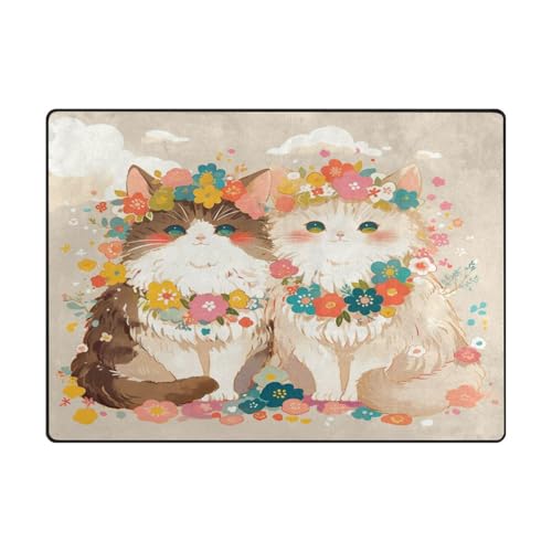 Waschbarer Teppich, moderner Teppich für Schlafsaal, Schlafzimmer, Heimdekoration, 120 x 150 cm, naturfarben, niedliche Blumen, Vintage Waschbarer Teppich, moderner Teppich für Schlafsaal, Schlafzimmer, Heimdekoration, 120 x 150 cm, naturfarben, niedliche Blumen, Vintage von aidingzhi