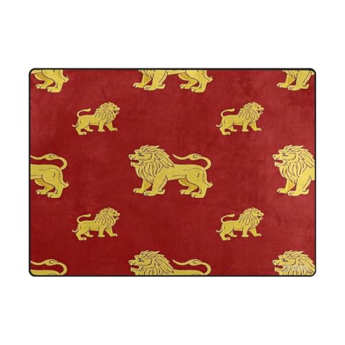Wohnheim-Teppich, ästhetischer Teppich für Kinder, Schlafzimmer, Heimdekoration, 120 x 150 cm, naturfarben, chinesischer Löwe, Rot von aidingzhi