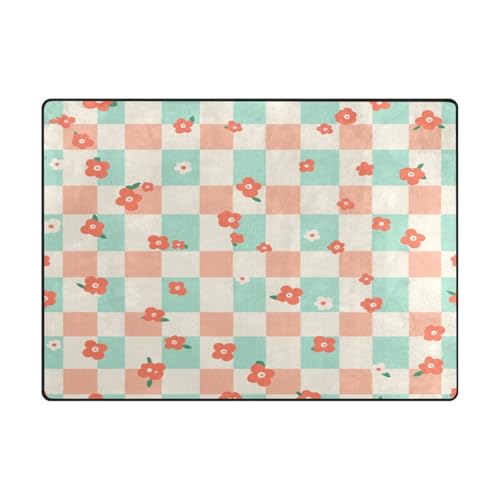 Wohnzimmerteppich, maschinenwaschbar, Teppiche und Teppiche für Schlafzimmer, ästhetische Dekoration, 120 x 150 cm, Minzgrün und Koralle, Karomuster, Blumen Wohnzimmerteppich, maschinenwaschbar, Teppiche und Teppiche für Schlafzimmer, ästhetische Dekoration, 120 x 150 cm, Minzgrün und Koralle, Karomuster, Blumen von aidingzhi