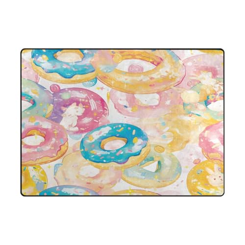 Wohnzimmerteppich, moderner Teppich für Jungen für stark frequentierte Bereiche im Wohnzimmer, Schlafzimmer, 120 x 150 cm, Farbe: Cartoon-Donuts, schlichtes Pastellfarben von aidingzhi