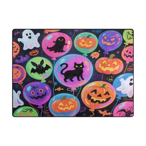 Zimmerteppich, moderner Teppich für Jungen, für Schlafzimmer, ästhetische Dekoration (120 x 150 cm, natürlich), fröhlicher Halloween-Ballon von aidingzhi