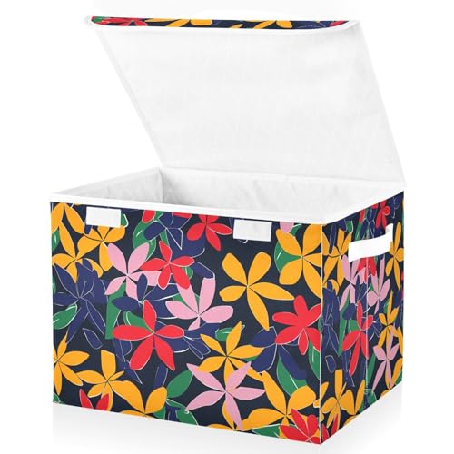 aidingzhi Faltbare 40-Liter-Aufbewahrungsbehälter für Garage mit Griffen, robuster Organizer mit Deckel, Weihnachten, für Zuhause, Büro, Organisation, 42 x 32 x 30 cm, Azaleen-Blumen-Design, Rot von aidingzhi
