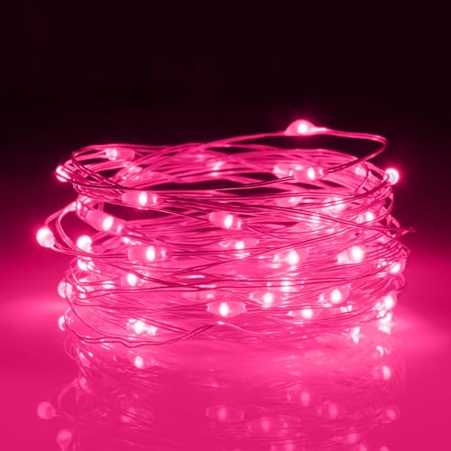 aifulo Rosa Lichterkette Batterie Timer, 3M 30 Micro LED Lichterkette Innen mit 6H Timer, Wasserdichte Kupferdraht Lichterkette für Valentinstag, Weihnachten, Schlafzimmer, Hochzeit von aifulo