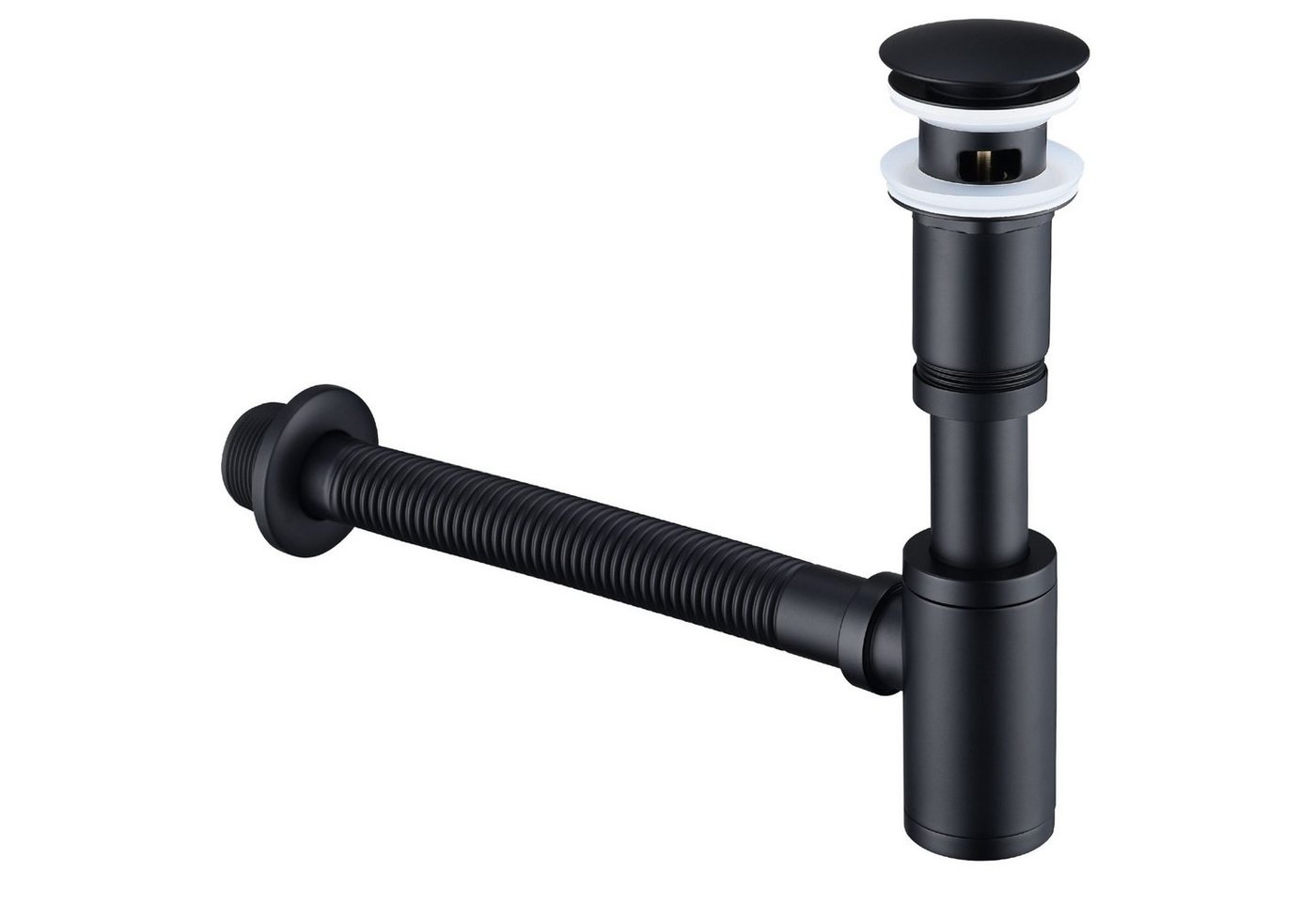 aihom Siphon mit Pop Up Ventil Ablaufgarnitur für Waschbecken Schwarz Matt, Edelstahl Siphon, Waschbecken Stöpsel, von aihom