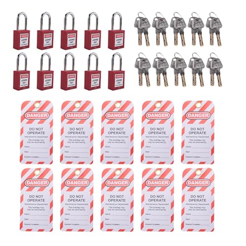 ailill Rotes Tagout-Schlösser, Edelstahl, Tagout-Schloss, rote Lockout-Tagout-Schlösser mit 10 Lock-Out-Tag-Out-Tag-Out-Tags, verschiedene Schlüssel, konforme Sicherheitsschlösser (rot, von ailill