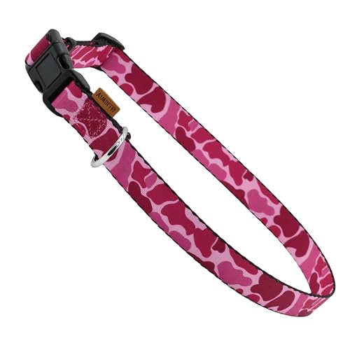Aiminto Hundehalsband, niedliches Blumenmuster, weiches und verstellbares Halsband mit Schnellverschluss-Schnalle (XS (Hals 23-33 cm, Breite 1cm), Camouflage-Rosa) von aiminto