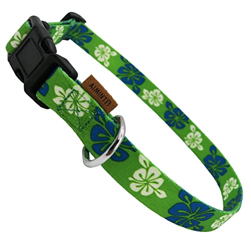 Aiminto Hundehalsband, niedliches Blumenmuster, weiches und verstellbares Halsband mit Schnellverschluss-Schnalle (XS (Hals 23-33 cm, Breite 1cm), Hawaii-Grün) von aiminto