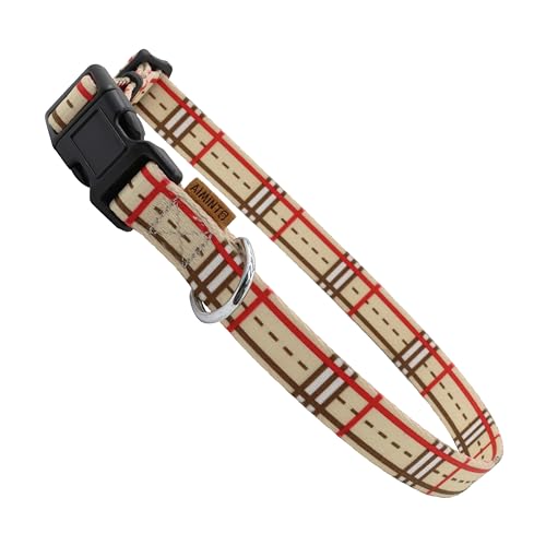 Aiminto Hundehalsband, niedliches Streifenmuster, weiches und verstellbares Halsband mit Schnellverschluss-Schnalle (XS (Hals 23-33 cm, Breite 1cm), Cremefarben Gestreift) von aiminto