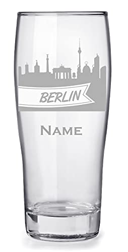 Bierglas mit Gravur 0,3l personalisiert mit Namen, tolles Geschenk für Papa Geburtstag - Motiv Berlin Skyline von aina