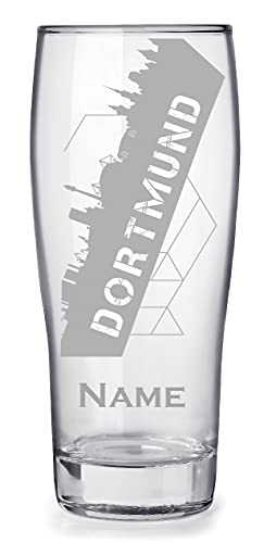 Bierglas mit Gravur 0,3l personalisiert mit Namen, tolles Geschenk für Papa Geburtstag - Motiv Dortmund Skyline von aina