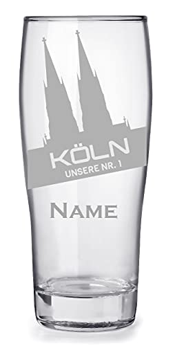Bierglas mit Gravur 0,3l personalisiert mit Namen, tolles Geschenk für Papa Geburtstag - Motiv Köln Skyline von aina