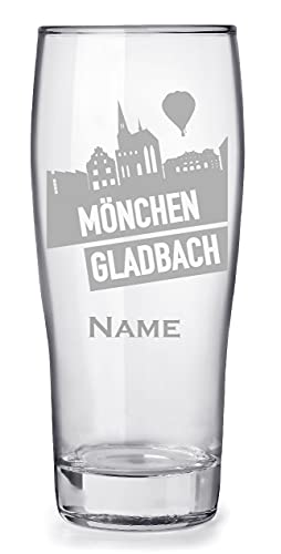 Bierglas mit Gravur 0,3l personalisiert mit Namen, tolles Geschenk für Papa Geburtstag - Motiv Mönchengladach Skyline von aina