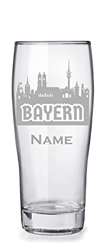 Bierglas mit Gravur 0,3l personalisiert mit Namen, tolles Geschenk für Papa Geburtstag - Motiv München Skyline von aina