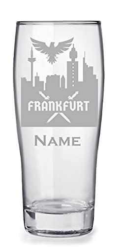 Bierglas mit Gravur 0,3l personalisiert mit Namen, tolles Geschenk für Papa Geburtstag - Motiv Frankfurt Skyline von aina