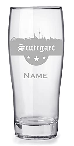 Bierglas mit Gravur 0,3l personalisiert mit Namen, tolles Geschenk für Papa Geburtstag - Motiv Stuttgart Skyline von aina