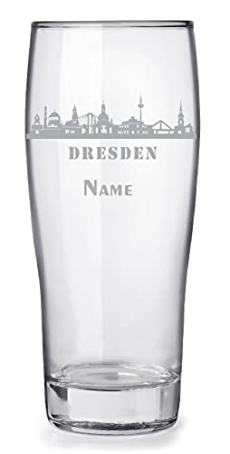 Bierglas mit Gravur und Name personalisiert, 0,3l - Motiv Stadt Dresden Skyline, tolles Geschenk von aina
