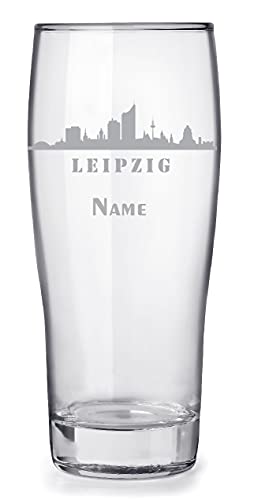 Bierglas mit Gravur und Name personalisiert, 0,3l - Motiv Stadt Leipzig Skyline, tolles Geschenk von aina