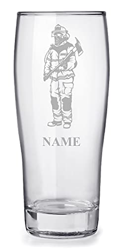 Bierglas mit Gravur und Name personalisiert, mit Feuerwehr Feuerwehrmann Motiv V3 von aina