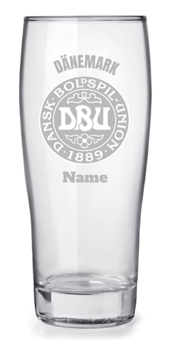 Dänemark Fanartikel EM Fußball Bierglas mit Gravur, personalisiert von aina