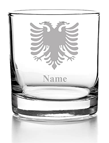 Whiskyglas mit Gravur, Personalisiert mit Namen Geschenk für Männer Whiskeyglas Albanien Flagge von aina