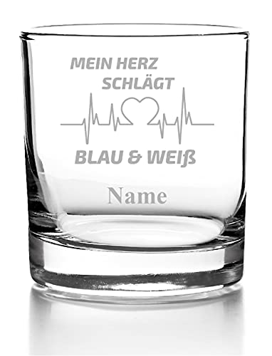 Whiskyglas mit Gravur, Personalisiert mit Namen Geschenk für Männer Whiskeyglas Fußball Blau Weiß von aina