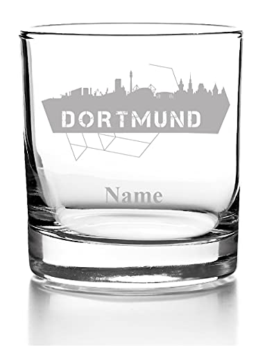 Whiskyglas mit Gravur, Personalisiert mit Namen Geschenk für Männer Whiskeyglas Fußball Skyline Dortmund von aina