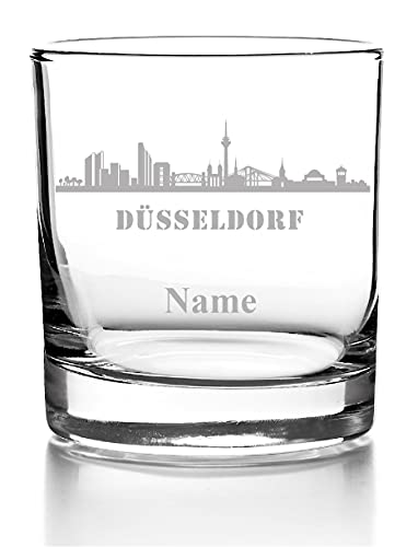 Whiskyglas mit Gravur, Personalisiert mit Namen Geschenk für Männer Whiskeyglas Fußball Skyline Düsseldorf von aina