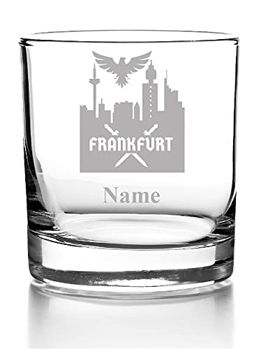 Whiskyglas mit Gravur, Personalisiert mit Namen Geschenk für Männer Whiskeyglas Fußball Skyline Frankfurt von aina