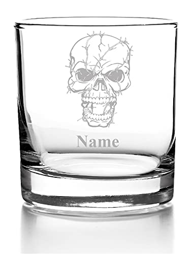Whiskyglas mit Gravur, Personalisiert mit Namen Geschenk für Männer Whiskeyglas Totenkopf Skull Design 1 von aina