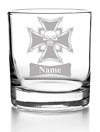 Whiskyglas mit Gravur, Personalisiert mit Namen Geschenk für Männer Whiskeyglas Totenkopf Skull Design 4 von aina