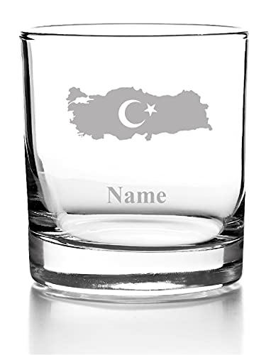 Whiskyglas mit Gravur, Personalisiert mit Namen Geschenk für Männer Whiskeyglas Türkei Flagge von aina