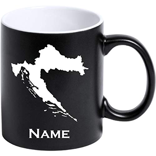 Tasse Kaffeetasse Kroatien Croatia Hrvatska Flagge mit Namen bedruckt Matt Schwarz von aina