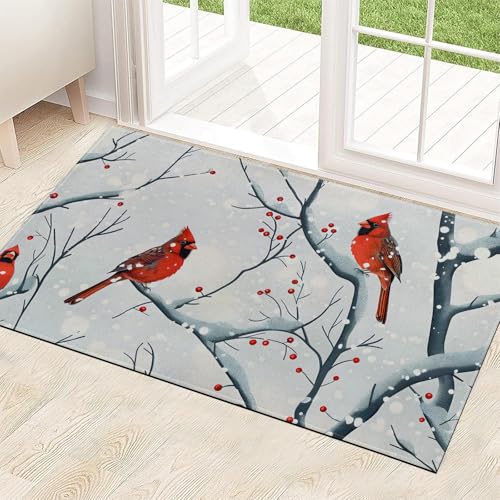 ainori Cardinal Fußmatte für den Innenbereich, 75 x 43 cm, rutschfeste Unterseite, roter Vogel auf verschneitem Ast und Beeren, Vlies-Eingangsteppich, Winter-Willkommens-Teppich, Dekoration für ainori Cardinal Fußmatte für den Innenbereich, 75 x 43 cm, rutschfeste Unterseite, roter Vogel auf verschneitem Ast und Beeren, Vlies-Eingangsteppich, Winter-Willkommens-Teppich, Dekoration für von ainori
