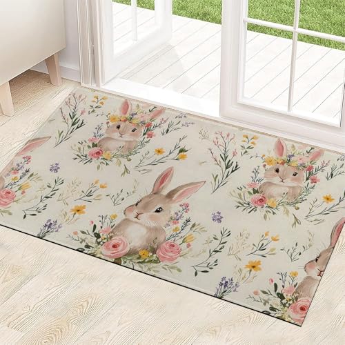 ainori Fußmatte mit Hasen-Blumenmuster, 74,9 x 43,2 cm, rutschfeste Unterseite, niedliches Kaninchen und Wildblumen-Bodenmatten, Vlies-Teppich, Frühlings-Willkommens-Teppich, Dekoration, für Eingang ainori Fußmatte mit Hasen-Blumenmuster, 74,9 x 43,2 cm, rutschfeste Unterseite, niedliches Kaninchen und Wildblumen-Bodenmatten, Vlies-Teppich, Frühlings-Willkommens-Teppich, Dekoration, für Eingang von ainori