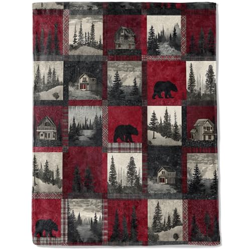 ainori Rustikale Weihnachtsdecke, Bärenhütte, Wald, Patchwork-Druck, Überwurf, Dekoration, weiches Flanell, Winterdecken für Couch, Bett, Sofa, Urlaub, Heimdekoration, Weihnachtsgeschenk, 127 x 152 cm ainori Rustikale Weihnachtsdecke, Bärenhütte, Wald, Patchwork-Druck, Überwurf, Dekoration, weiches Flanell, Winterdecken für Couch, Bett, Sofa, Urlaub, Heimdekoration, Weihnachtsgeschenk, 127 x 152 cm von ainori