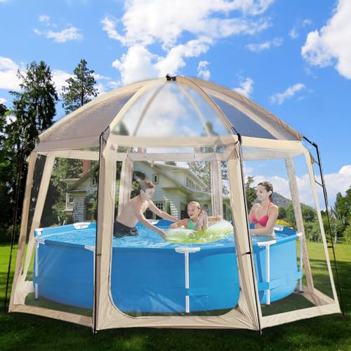Poolabdeckung Rund – 460x460x300cm – Pool Dome für Pools bis ca. Ø 366cm – Poolzelt Mit Zwei große Reißverschlusstüren - Pool Sonnenschutz SPF35+ – Pool Überdachung Blockiert Blätter und Vogelkot. von air swimmers
