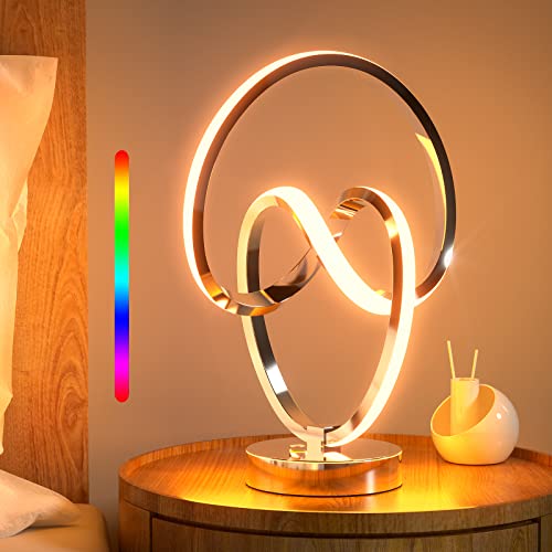 AIRNASA RGBW Nachttischlampe Spiral Tischlampe Moderne, Touch Dimmbar, 10 Einstellungen, für Geschenk, Schenken - Silber von airnasa