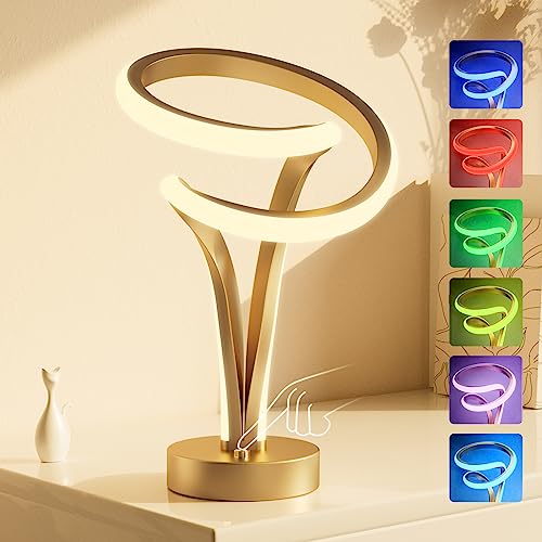 airnasa LED Nachttischlampe Gold, RGB 10W, Touch Dimmbar, 10 Lichtmodi Nachtlicht Romantisches Modernes Spiraldesign, Perfekt für Schlafzimmer, Wohnzimmer, Heimdeko, Atmosphäre, Geschenk von airnasa